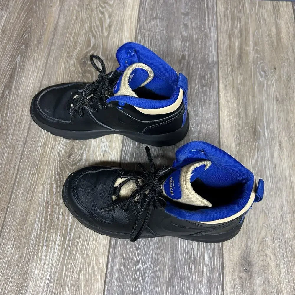 Nike Manoa LTR Boots Black Leather Blue Tan Youth US Size 3Y BQ5373-003 Shoes